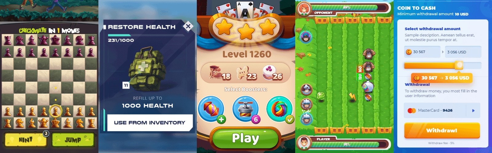 Game UX / UI examples — game art & animation